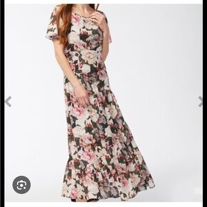 Chicos Black Label Flounce floral maxi dress Formal event cocktail wedding